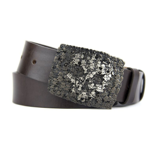 Kožený opasok SKULL, šírka 4cm - Tmavo hnedá