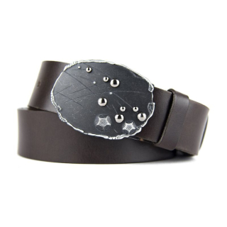 Kožený opasok STONES, šírka 4cm - Tmavo hnedá