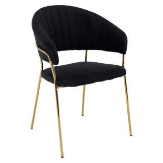 Dizajnové jedálenské kreslo, čierna Velvet látka/gold chróm zlatý