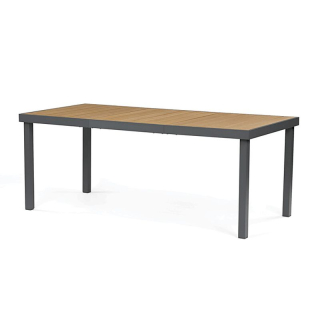 Záhradný stôl 190x90cm, hliník v sivom odtieni, doska z polywoodu prírodná
