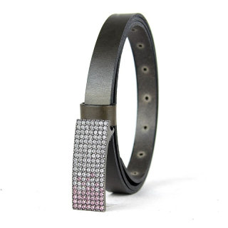 Dámsky kožený opasok SWAROVSKI PINK, šírka 2cm, Olivový