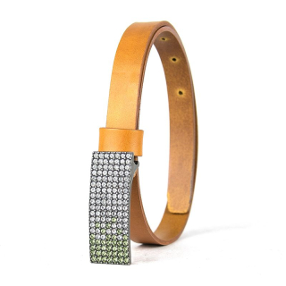 Dámsky kožený opasok SWAROVSKI GREEN, šírka 2cm, Koňakový