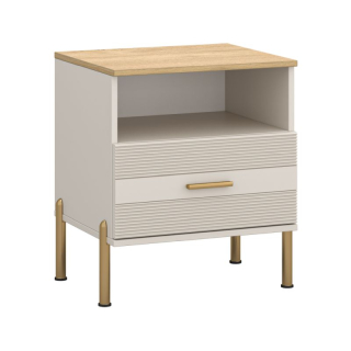 Elegantný nočný stolík 1S, kašmír, dub kamenný, zlatý