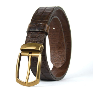 Kožený opasok s dezénom HERITAGE CROCO, šírka 3,3 cm, Tmavo hnedý