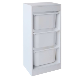 Regál s úložnými boxami, trojposchodový, biely