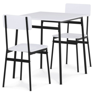 Jedálenský set 1+2, MDF biely, kovová podnož čierny matný lak