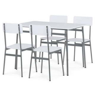 Jedálenský set 1+4, MDF dekor biely, kovová podnož