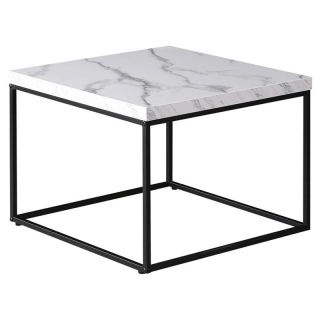 Konferenčný stolík 60x60cm, MDF biely mramor, čierna podnož
