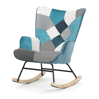 Luxusné hojdacie kreslo, modré s patchwork dizajnom