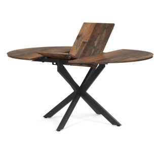 Rozkladací jedálenský stôl, old wood, 120–160cm, s čiernou kovovou podnožou