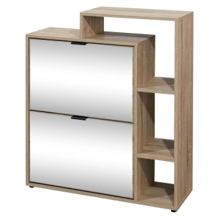Výklopný dvojradový botník, 80cm, so zrkadlom, dub sonoma