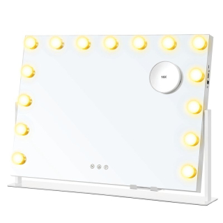 Kozmetické zrkadlo s LED osvetlením, biele, 62,5 × 45,8 cm