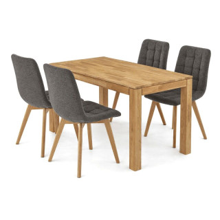 Jedálenský set so 4 stoličkami, 140x80, sivá látka, masív dub