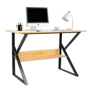 Písací stôl s policou, buk/čierna, 100 cm