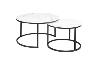 Set konferenčných stolíkov čierny mat-biely efekt mramoru