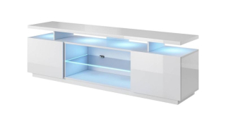 Modernistický RTV stolík 180 2D, biely lesk-biely lesk