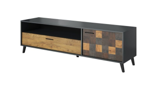 Extravagantný RTV stolík 1D1S 180, antracyt-alpinechce dunkel-aquare dance dark