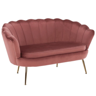 Lavica v štýle Art-deco, ružová Velvet látka-gold chróm-zlatý